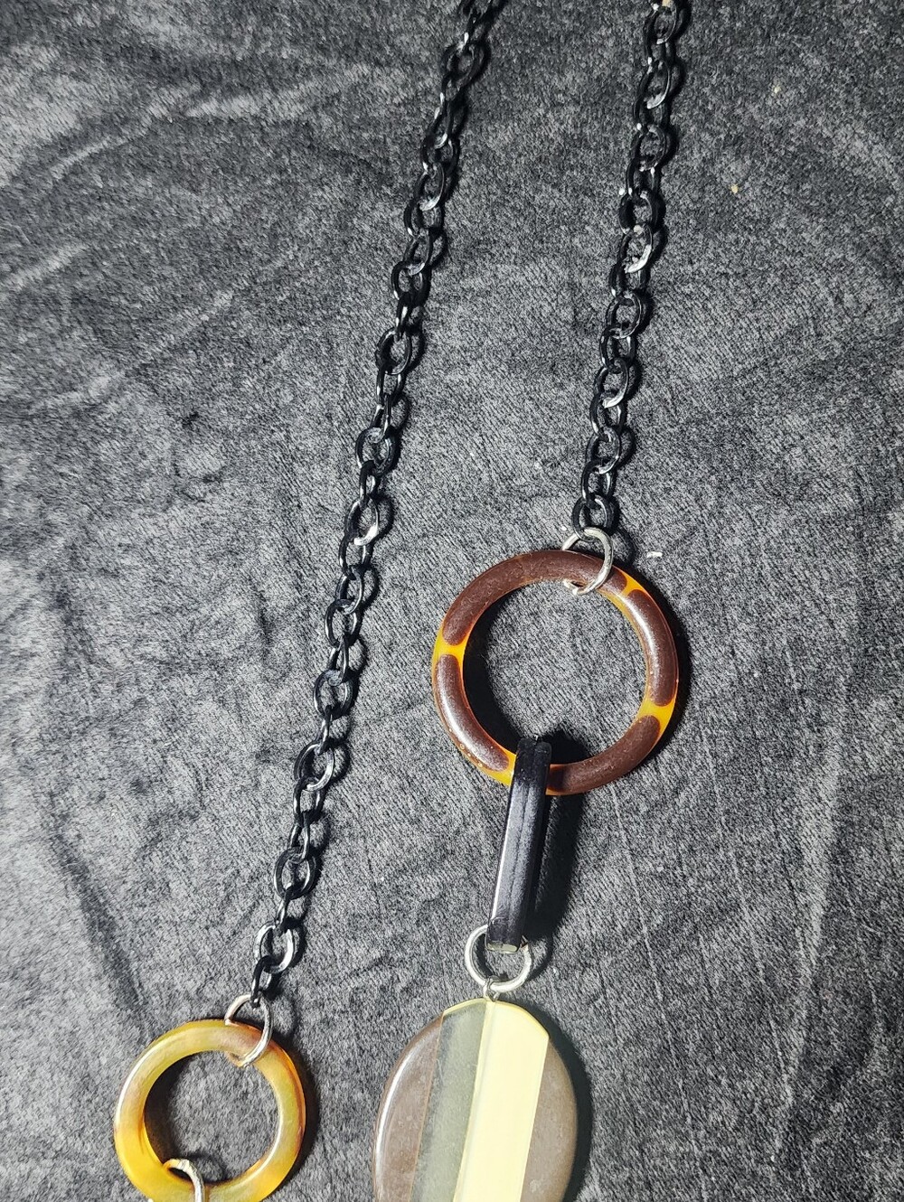 Long Resin Ring Pendant Necklace - Brown & Yellow